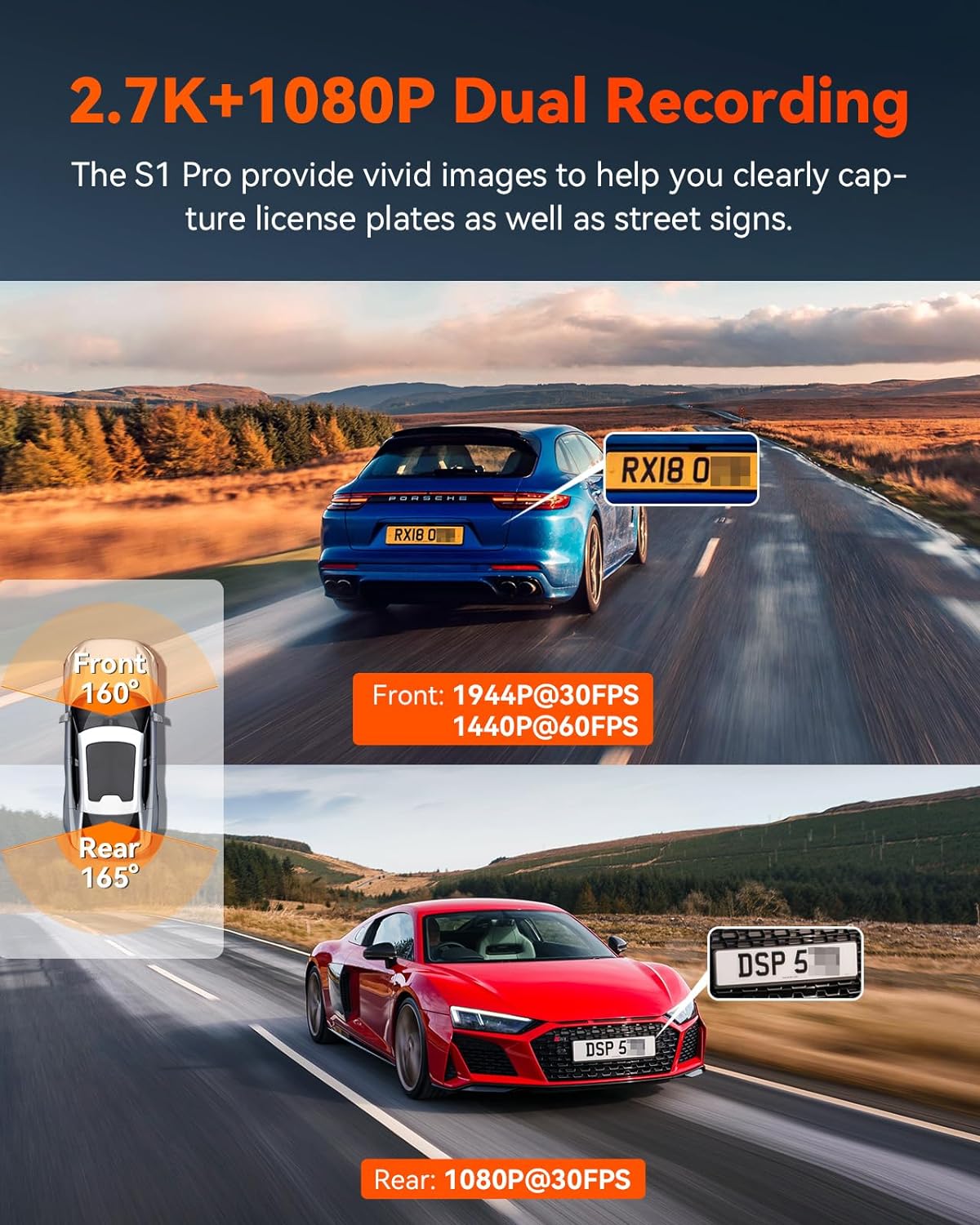 Vantrue S1 Pro 2.7K Front and Rear 5G WiFi Dual Dash Cam - Items