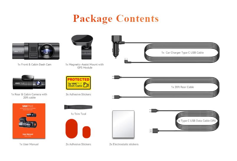 Vantrue N5 4 Channel Dashcam | GPS | WiFi | Voice Control | 1TB Support - Items