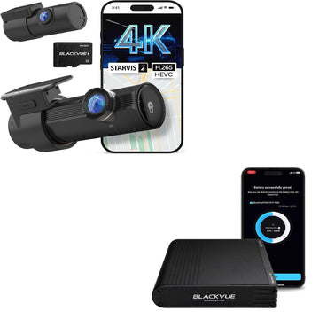 DR970X-2CH Plus II dash cam and B-130A battery pack for enhanced vehicle security and performance