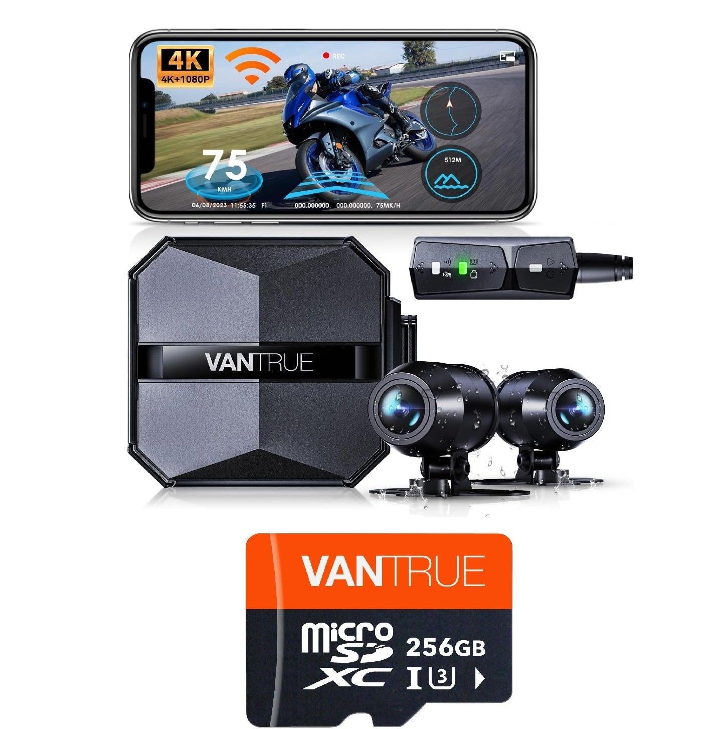 Vantrue F1 dash cam with 256GB MicroSD card for extended high-definition recording and reliable storage