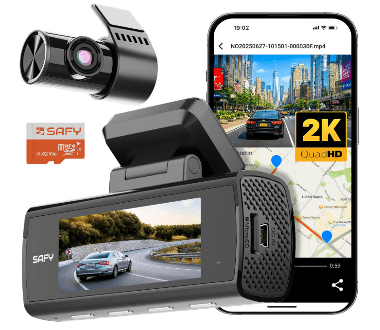 BlackVue SAFY8 2K QHD Dual Dash Cam front and rear cameras