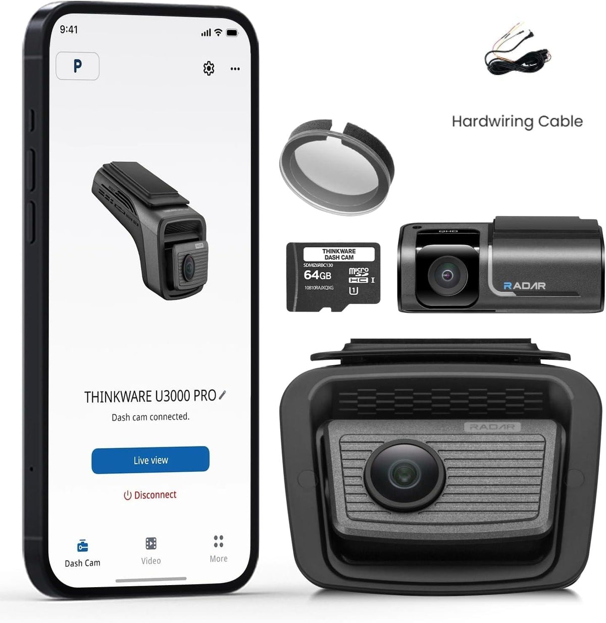 Thinkware U3000 Pro 4K front and rear dash cam.