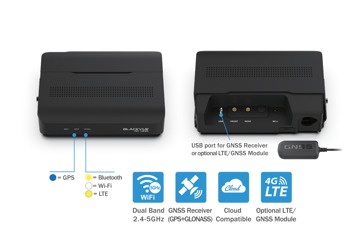 BlackVue DR970X Box-2CH Plus GPS, Wi-Fi, and optional LTE connectivity diagram