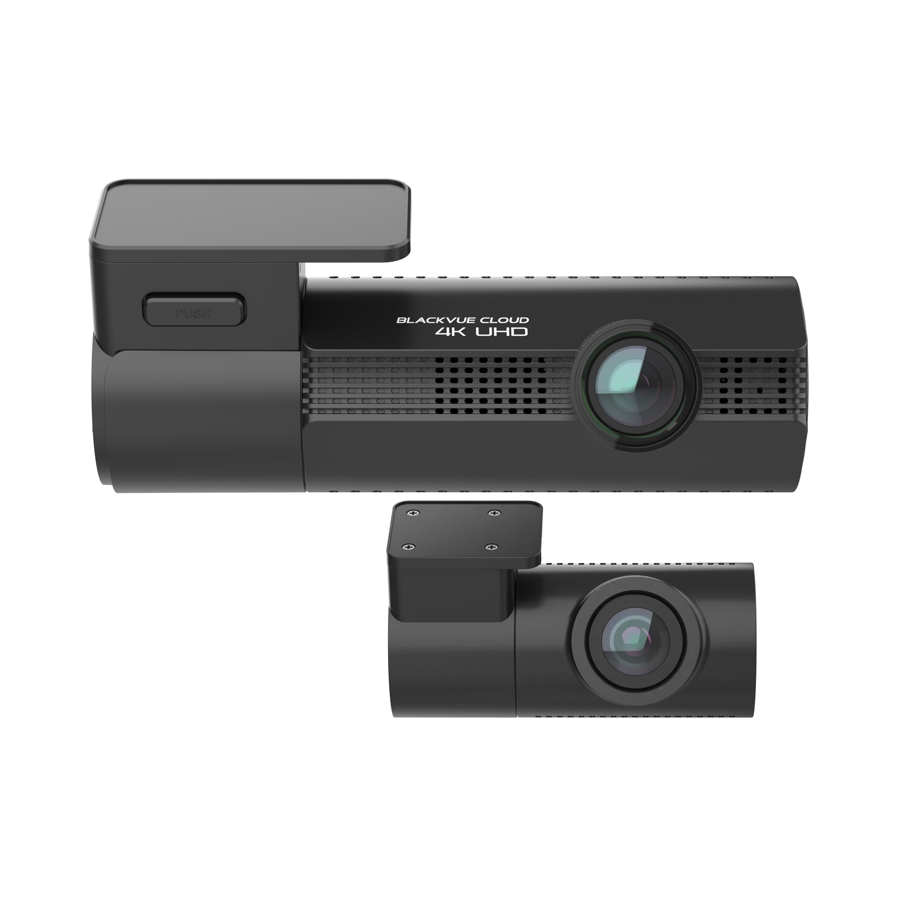 Blackvue dashcam mounted on car windshield providing high-definition video recording for enhanced driving security.
