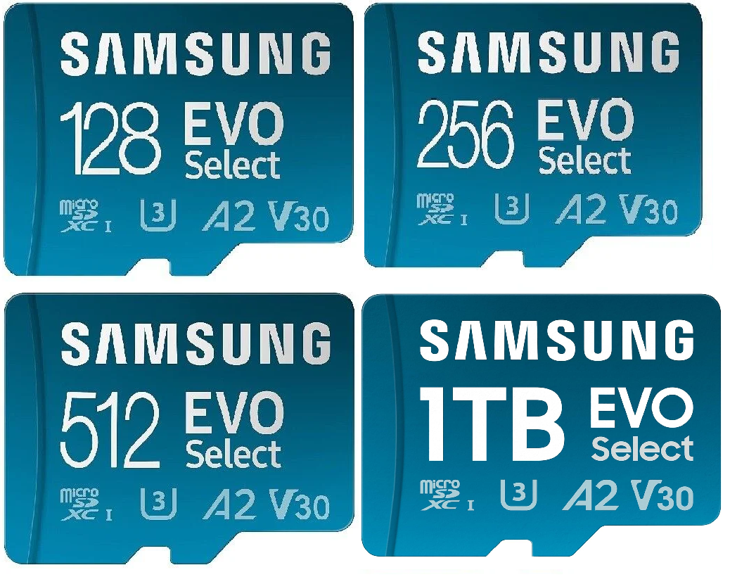 Samsung 100MB/s (U3/U1) MicroSDXC Evo Select Memory Card (128GB, 256GB, 512GB, 1TB)