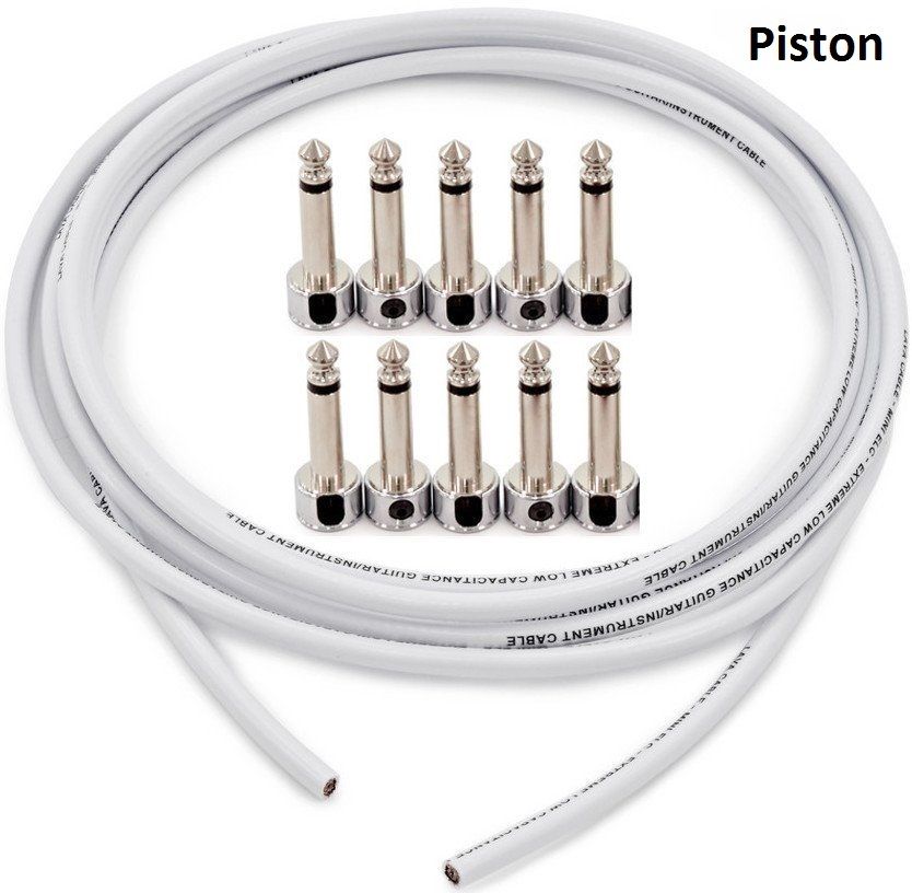 Lava Piston WHITE Solder-Free Pedal Board Cable Kit -10 R/A Plugs + 10' Cable