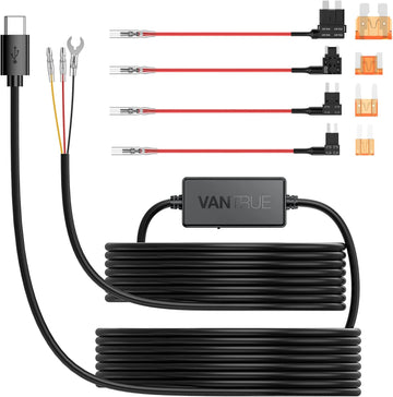 Vantrue USB C Dash Cam Hardwire Kit - 12V to 5V +Fuse Taps (N5,N4,N2 Pro (2023),E1,E2,E3,S2,N2S,X4S,N1 Pro (2023), T3)