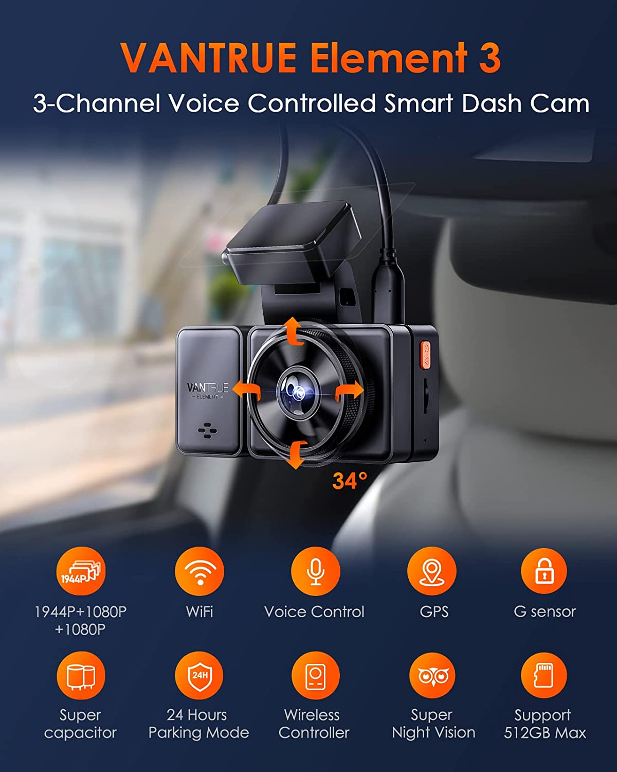 Dash Cam; Front and Rear Crosstour 2.5K Car Camera GPS Dash