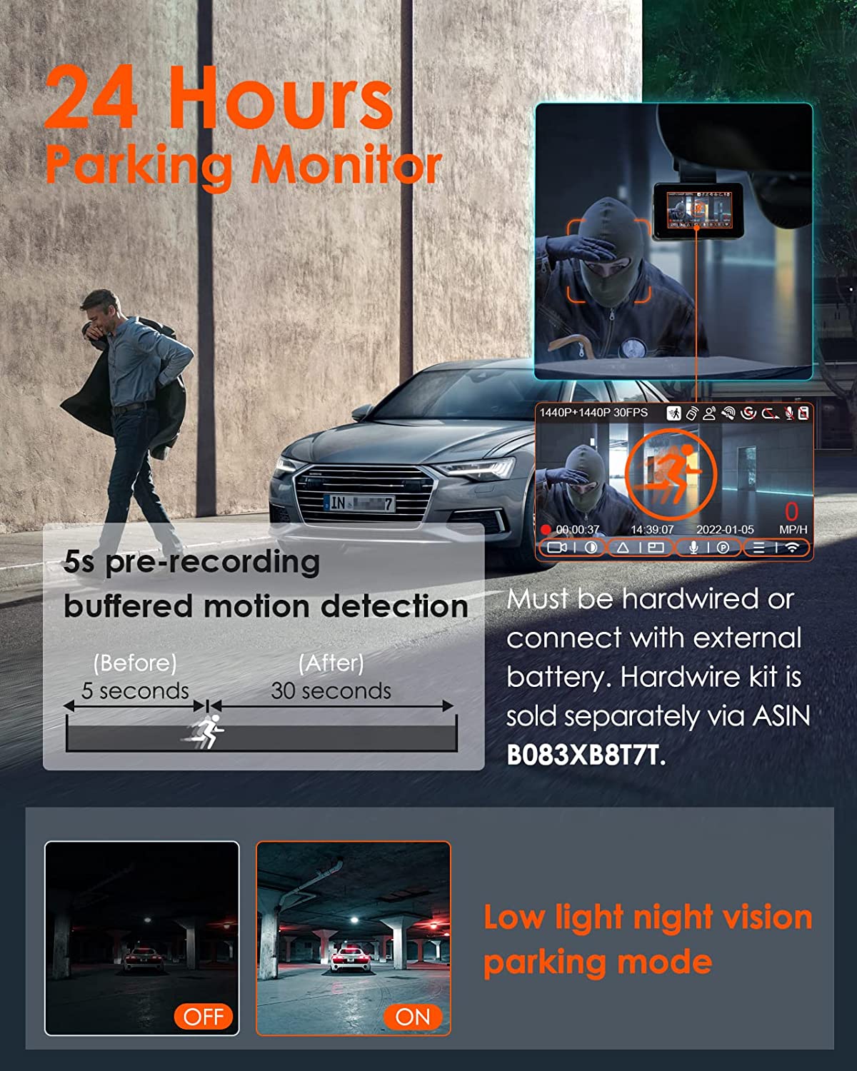 Vantrue E1-G WiFi Mini Dash Cam with Voice Control & GPS, Car Dash Camera with Remote Controller, Super Night Vision, 24 Hours Parking Mode, Buffered