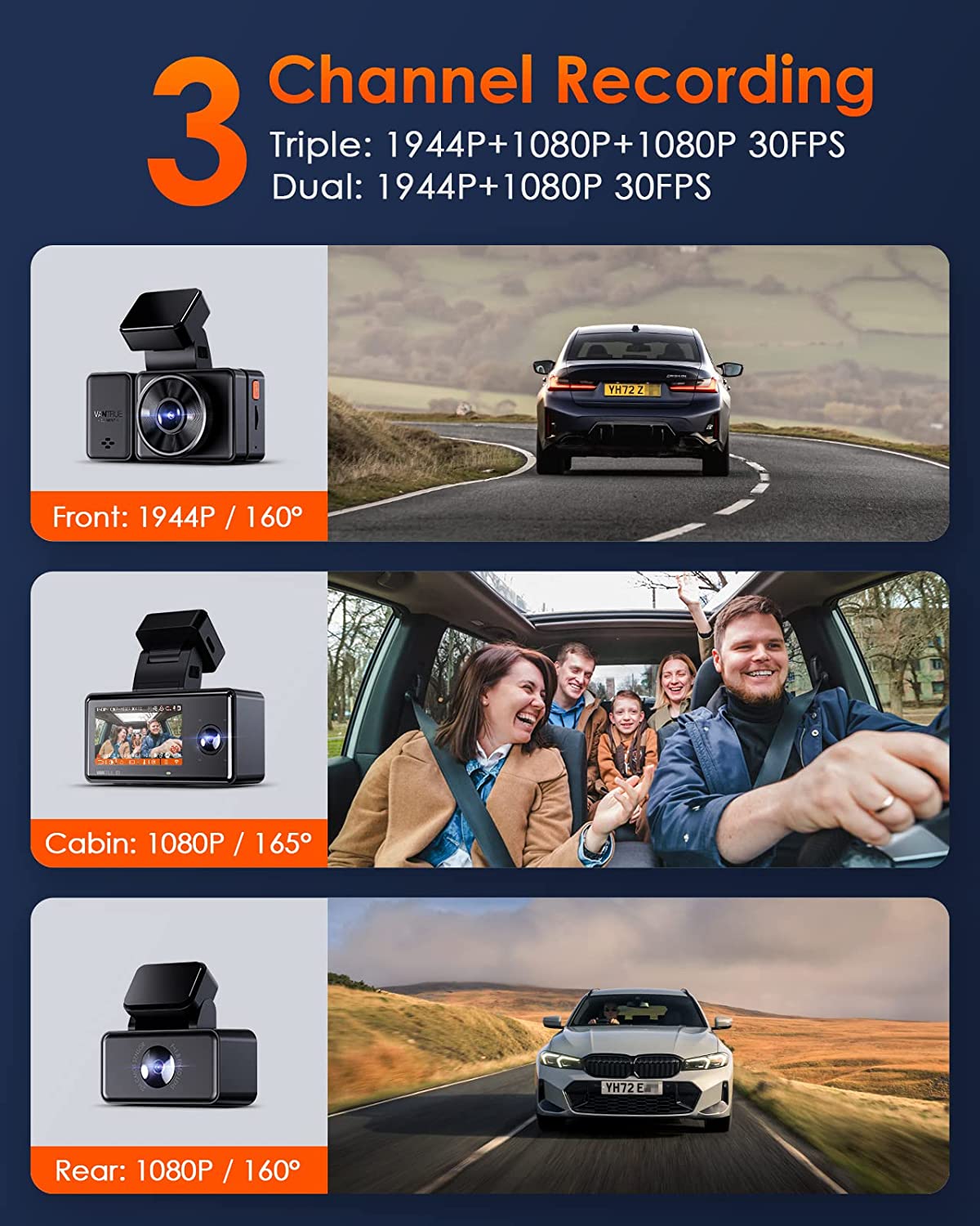 Car Dash Cam Dual Camera Front and Inside Cabin, For Cars