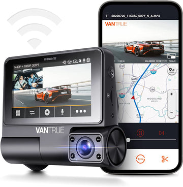Vantrue 2 Channel WiFi Uber Dual Dash Cam,GPS,Night Vision, Touch Screen(S2-2CH)