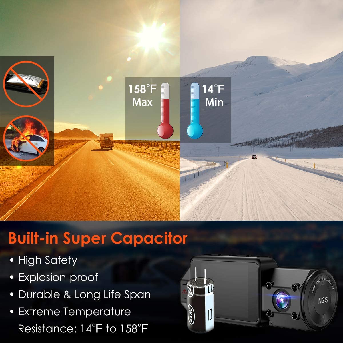 Vantrue X4 Super Capacitor 4K Dash Cam