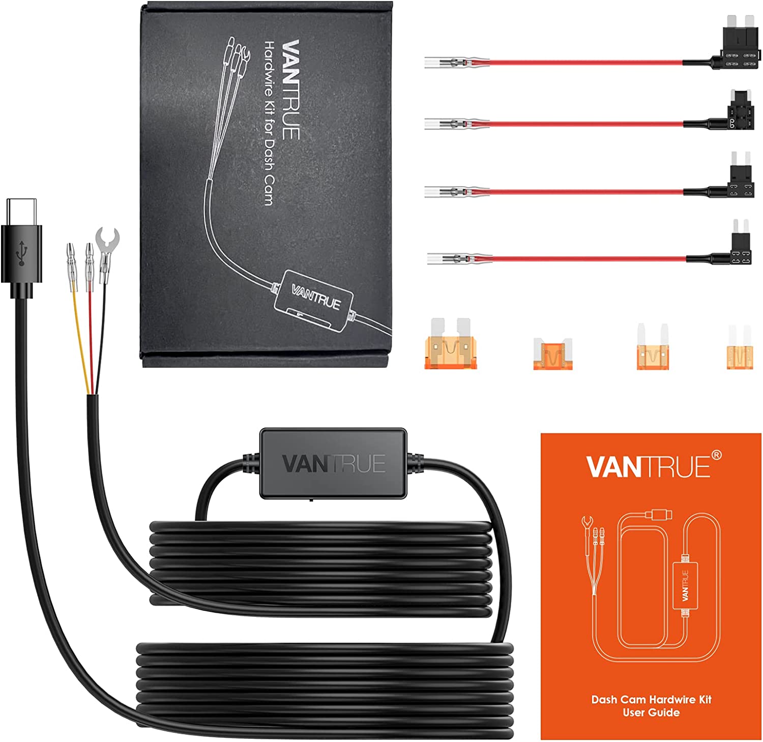 Vantrue USB C Dash Cam Hardwire Kit - 12V to 5V USB+Fuse Taps (FOR N4/n2s Only)