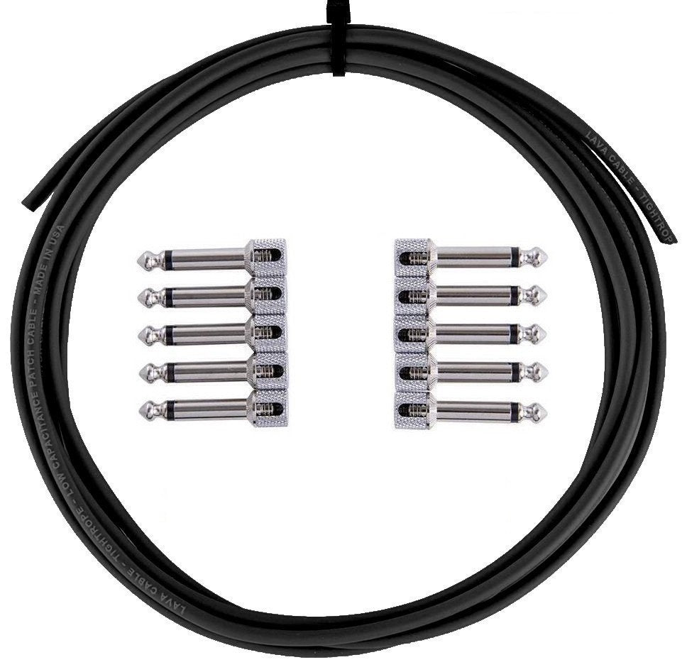 LAVA Cable BLACK Tightrope Solder-Free Pedal Board Kit (10 Right angle plugs and 10 ft of cable)
